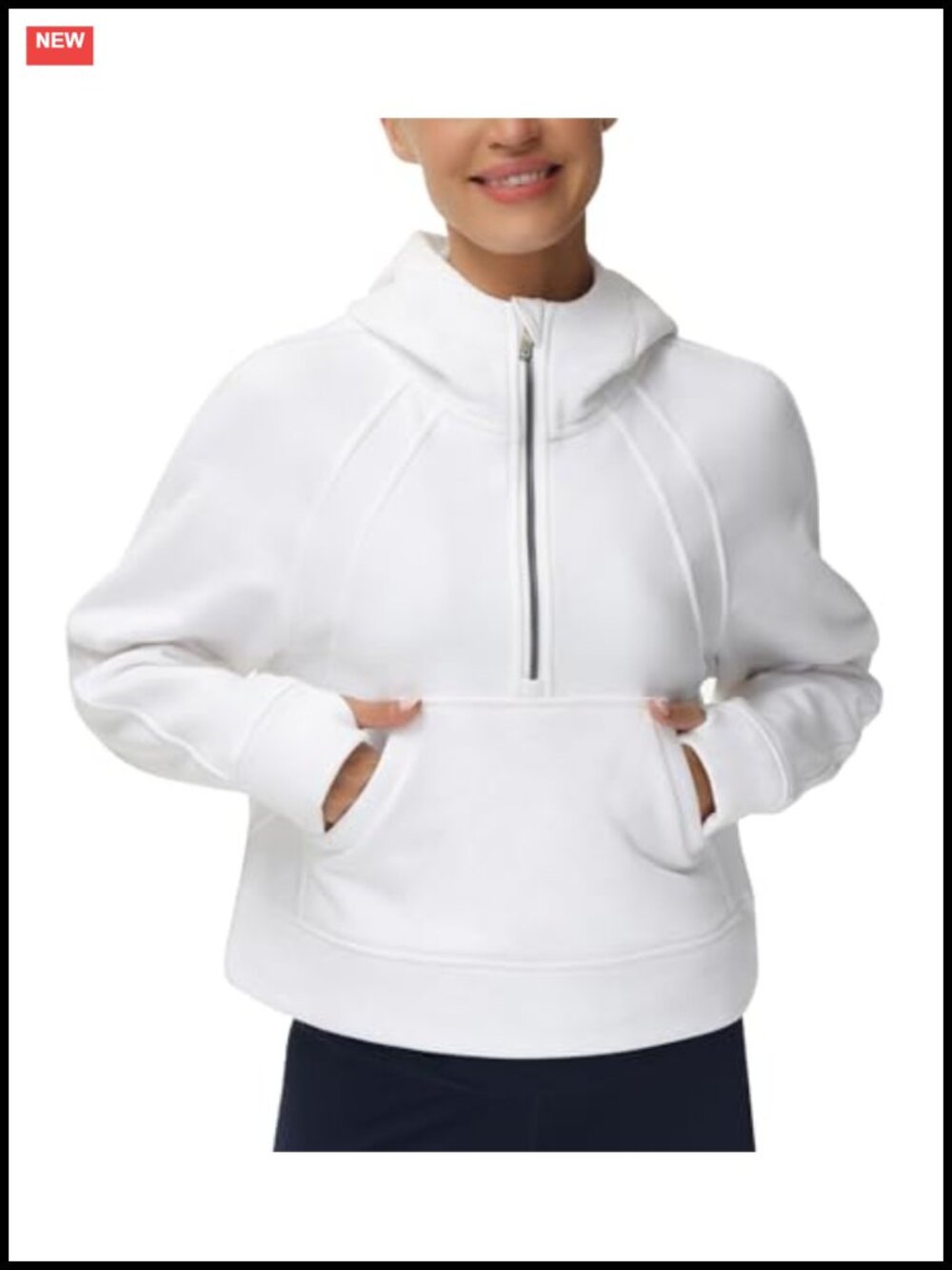 Half Zip Fleece Crop Hoodie Pullover Sweatshirt with Thumb Holes & Kangaroo